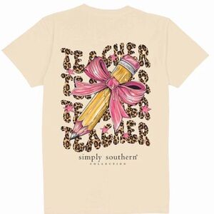 Simply Southern Teacher Tee Pencil Pink Bow Women’s Small NEW Gift T-shirt